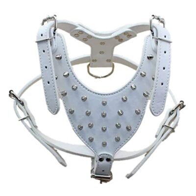 Harnais cuir à clous pour gros chiens blanc Harnais cuir à clous pour gros chiens blanc