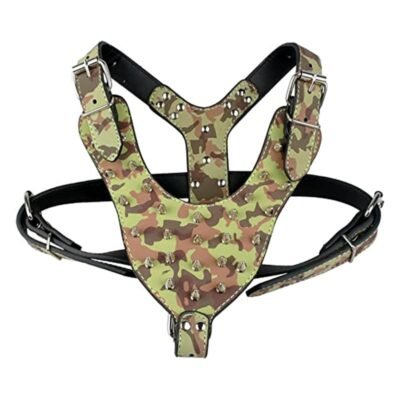 Harnais cuir à clous pour gros chiens camouflage Harnais cuir à clous pour gros chiens camouflage