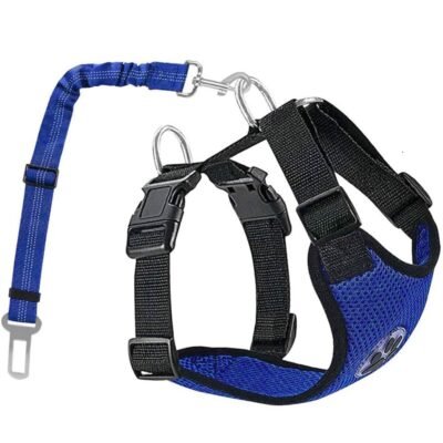 Harnais chien voiture et ceinture bleu Harnais chien voiture et ceinture bleu