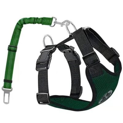 Harnais chien voiture et ceinture vert Harnais chien voiture et ceinture vert