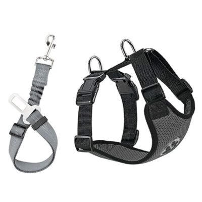 Harnais chien voiture et ceinture gris Harnais chien voiture et ceinture gris