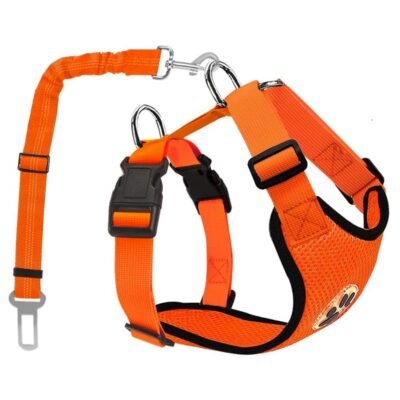 Harnais chien voiture et ceinture orange Harnais chien voiture et ceinture orange