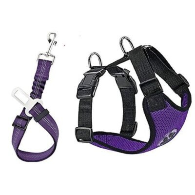 Harnais chien voiture et ceinture violet Harnais chien voiture et ceinture violet