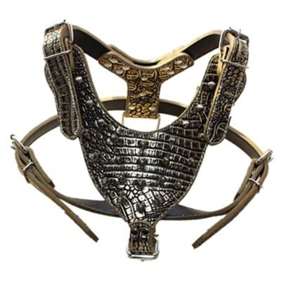 Harnais cuir à clous pour gros chiens doré Harnais cuir à clous pour gros chiens doré