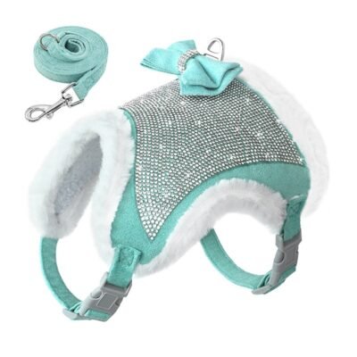 Harnais veste pour Chihuahua à strass rose et sa laisse assortie Harnais veste pour Chihuahua à strass rose et sa laisse assortie