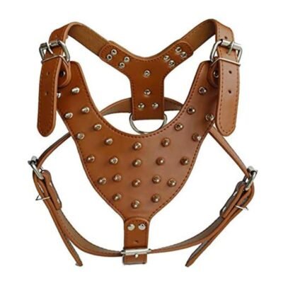 Harnais cuir à clous pour gros chiens marron Harnais cuir à clous pour gros chiens marron