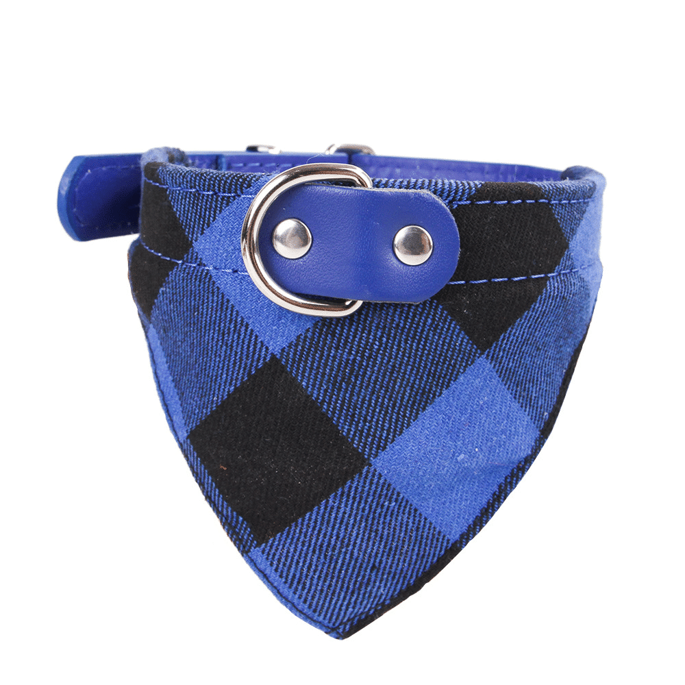 Collier bandana à carreaux pour chien bleu