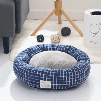Panier rond pour petit chien bleu
