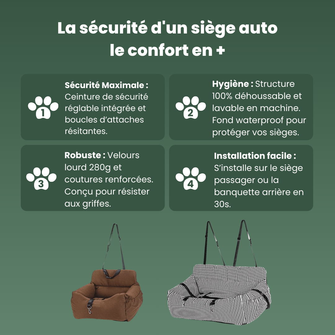 caracteristiques panier voiture chien design ceinture securite