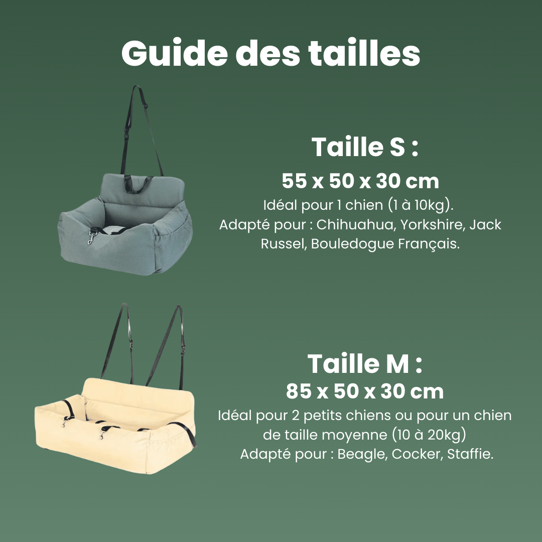 guide tailles panier voiture chien design ceinture securite