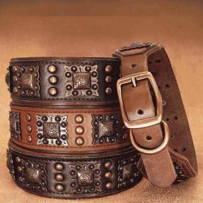 Collier pour terre-neuve à rivets en cuir Collier pour terre-neuve à rivets en cuir