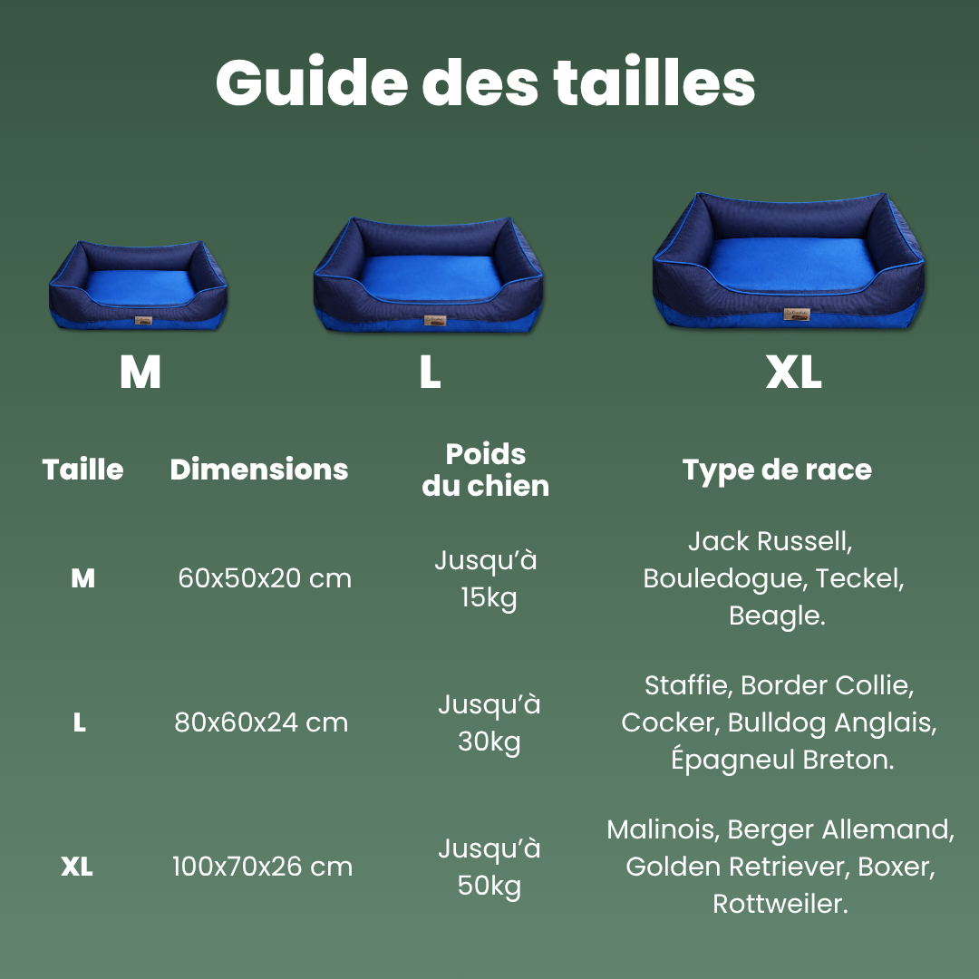 guide tailles panier chien indestructible dehouusable oxfordD