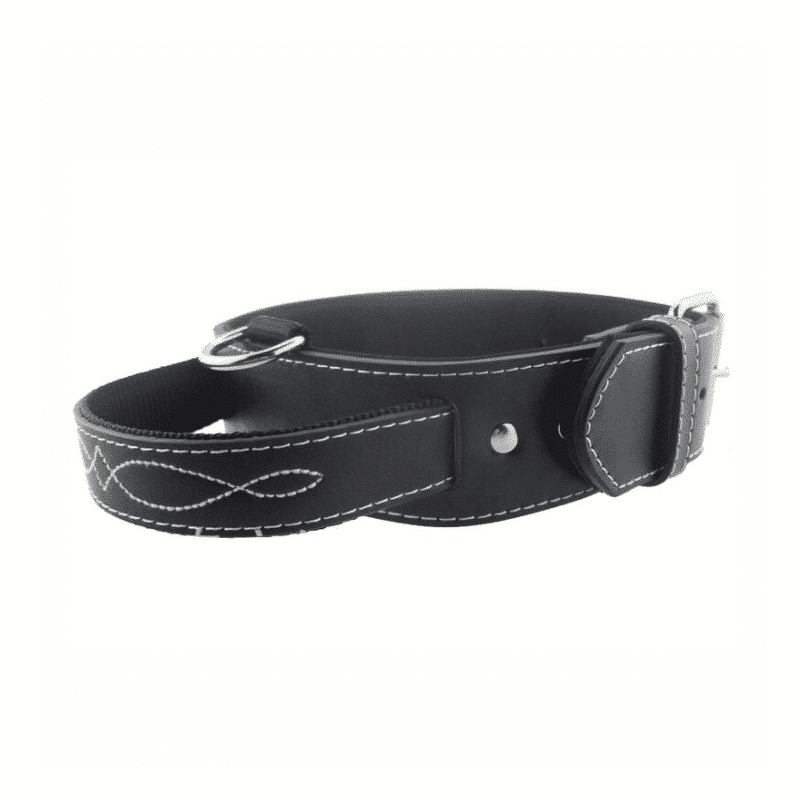 collier cuir gros chien poignee noir