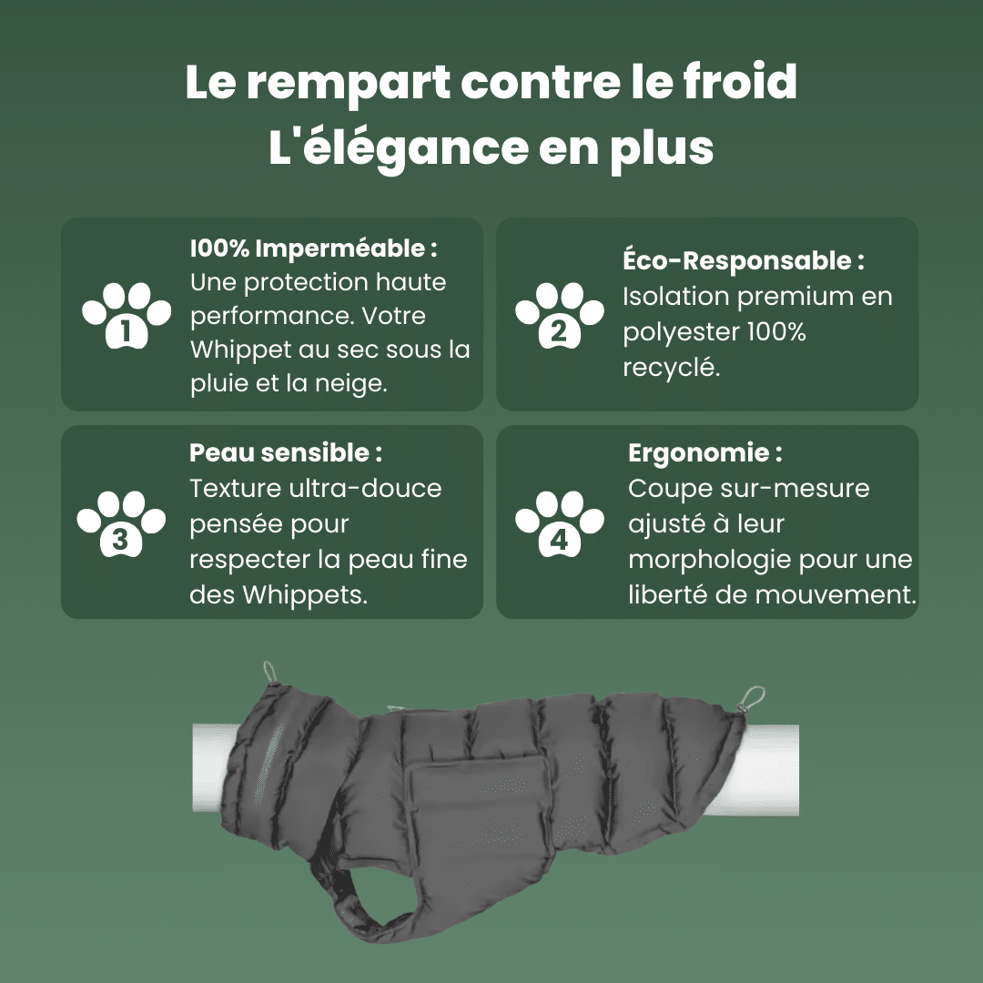 caracteristiques manteau chaud impermeable whippet