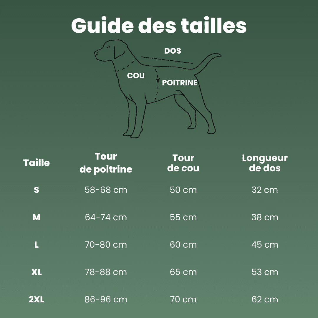 guide tailles manteau chaud impermeable whippet