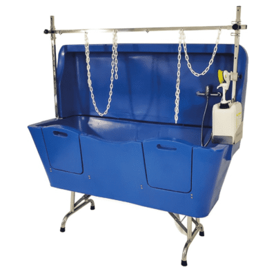 Baignoire pour grand chien pliante sur pieds bleu - Anti-Projection - Polyéthylène et Inox - 130x50 cm Baignoire pour grand chien pliante sur pieds bleu - Anti-Projection - Polyéthylène et Inox - 130x50 cm