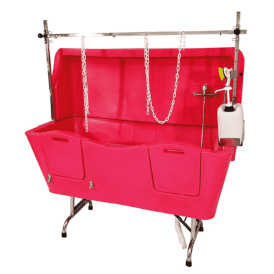 Baignoire pour grand chien pliante sur pieds rose - Anti-Projection - Polyéthylène et Inox - 130x50 cm Baignoire pour grand chien pliante sur pieds rose - Anti-Projection - Polyéthylène et Inox - 130x50 cm