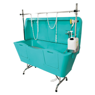 Baignoire pour grand chien pliante sur pieds turquoise - Anti-Projection - Polyéthylène et Inox - 130x50 cm Baignoire pour grand chien pliante sur pieds turquoise - Anti-Projection - Polyéthylène et Inox - 130x50 cm