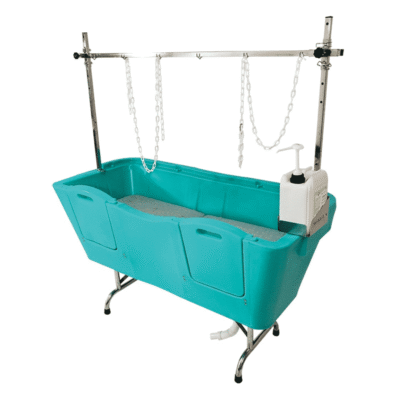 Baignoire pour grand chien pliante sur pieds turquoise - Polyéthylène et Inox - 130x50 cm Baignoire pour grand chien pliante sur pieds turquoise - Polyéthylène et Inox - 130x50 cm