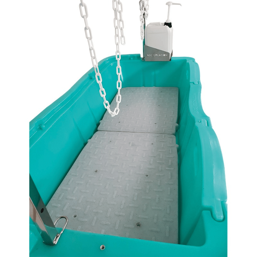 Baignoire pour grand chien pliante sur pieds turquoise - Polyéthylène et Inox - 130x50 cm