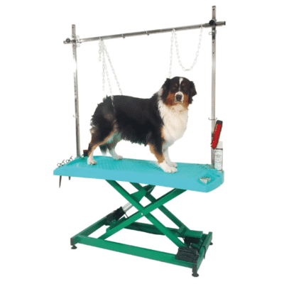 Table de toilettage élévatrice turquoise - Plateau Evolutech - Châssis Electrique en X - 130x60 cm Table de toilettage élévatrice turquoise - Plateau Evolutech - Châssis Electrique en X - 130x60 cm