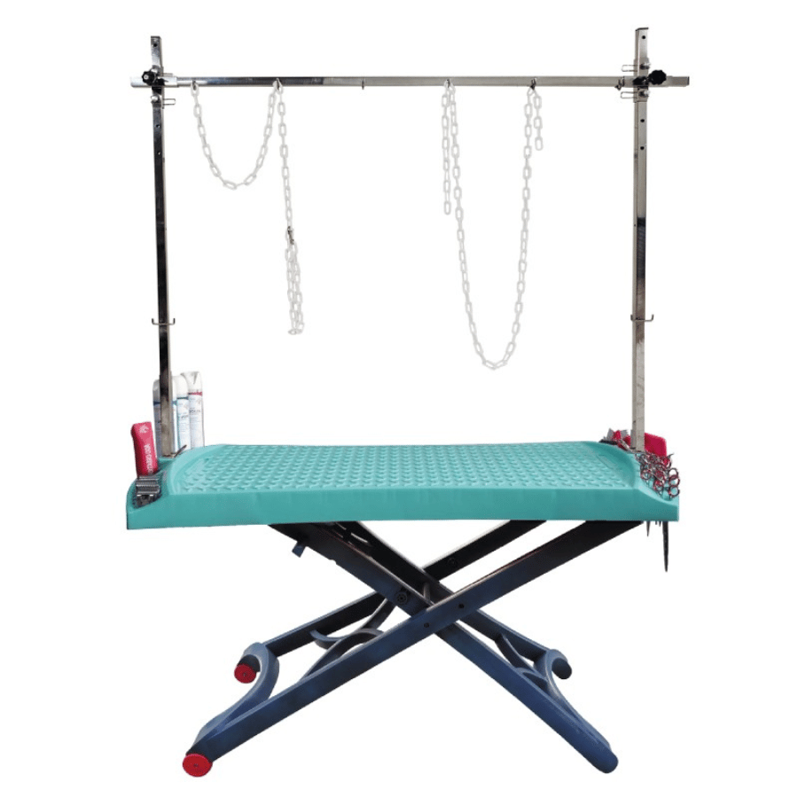 Table de toilettage élévatrice rectangulaire turquoise - Electrique - 130x60 cm