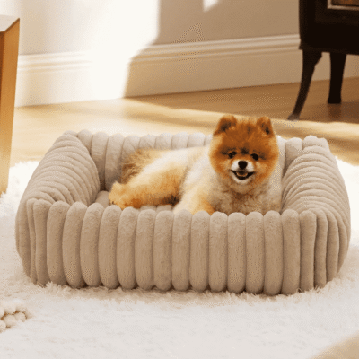 panier velours dehoussable chien taupe