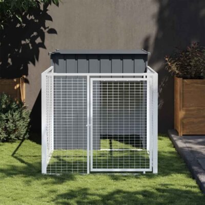 Niche pour chien avec cour en acier galvanisé 110 x 201 x 110 cm Niche pour chien avec cour en acier galvanisé 110 x 201 x 110 cm