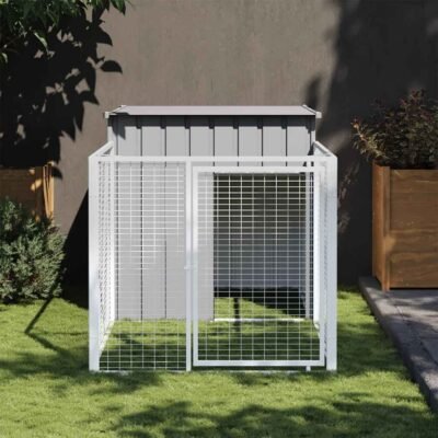 Niche pour chien avec enclos Acier galvanisé 110 x 103 x 110 cm Niche pour chien avec enclos Acier galvanisé 110 x 103 x 110 cm