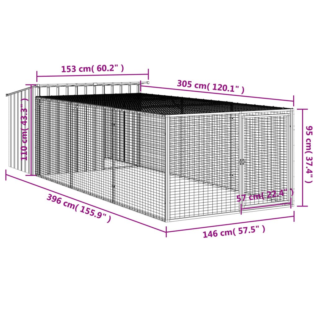 Niche pour chien avec enclos Acier galvanisé 153 x 91 x 110 cm Niche pour chien avec enclos Acier galvanisé 153 x 91 x 110 cm