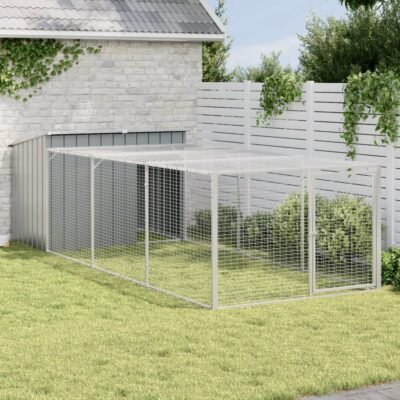 Niche pour chien avec enclos Acier galvanisé 153 x 91 x 110 cm Niche pour chien avec enclos Acier galvanisé 153 x 91 x 110 cm