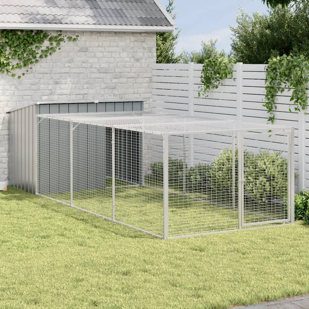 Niche pour chien avec enclos Acier galvanisé 153 x 91 x 110 cm Niche pour chien avec enclos Acier galvanisé 153 x 91 x 110 cm