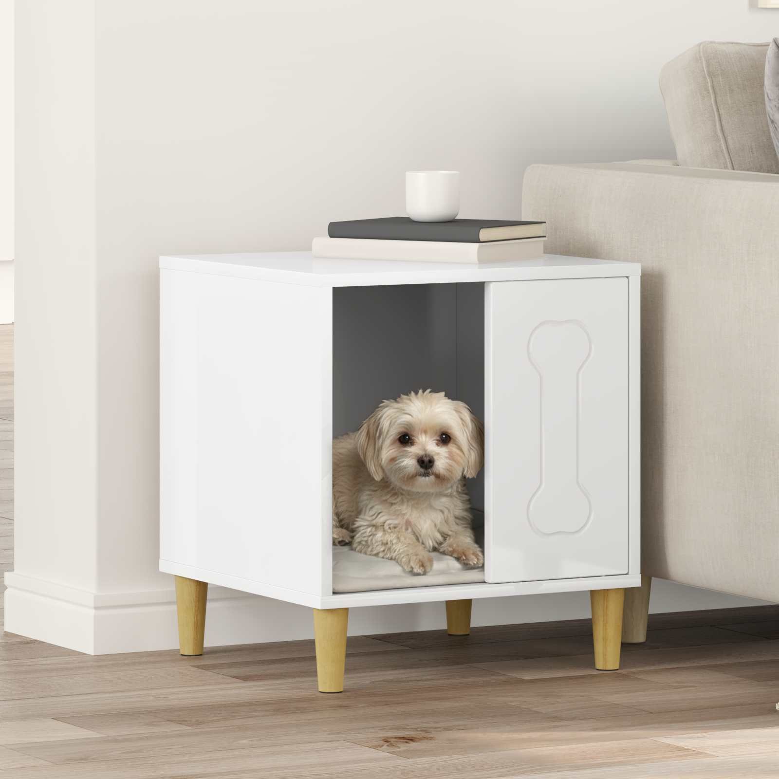 Niche maison design pour petit chien en bois d'ingénierie blanc - 44 x 42 x 49 cm Niche maison design pour petit chien en bois d'ingénierie blanc - 44 x 42 x 49 cm