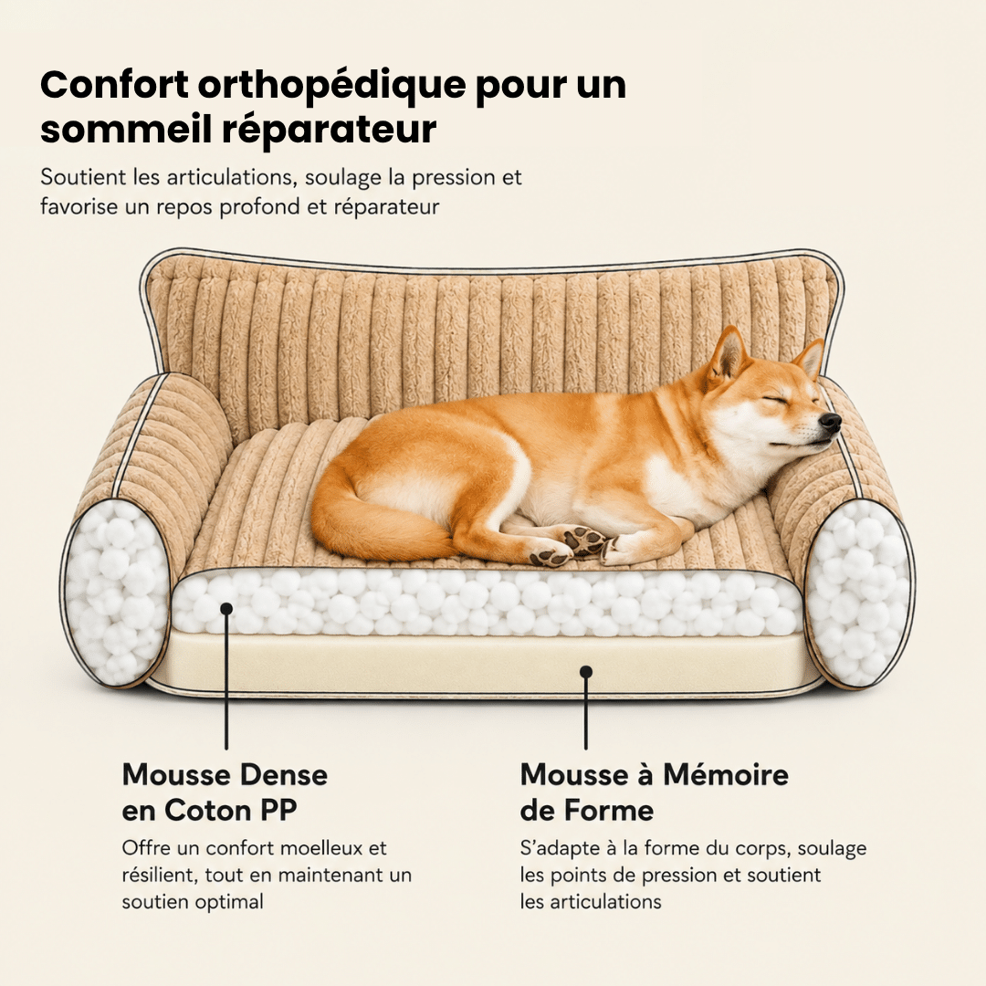 details panier orthopedique appuie tete chien beige